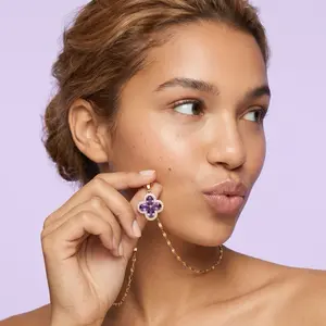 Amethyst Clover Necklace, Dainty Plated Pendant Necklace for Women, Minimalist Jewelry for Daily Wear