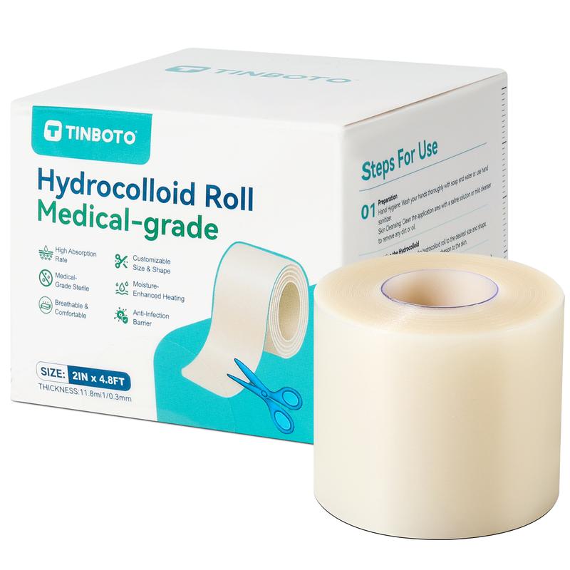 TINBOTO Hydrocolloid Roll for Wound Care Medical-grade Self-Adhesive Bandages 2IN x 4.8FT Effective Wound Management
