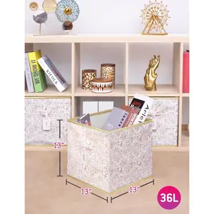 Fabric Storage Cube Bins, 13x13x13 Inch Floral Cube Storage Bins, Collapsible Cubby Organizer with Dual Handles and Tags For Nursery/Home Office/Closet/Kids Room/4-Pack(Flower Gold) Boxes