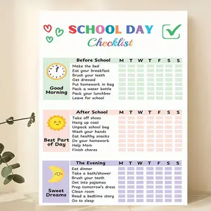 1pc Frameless Canvas Wall Art - School Day Checklist with Before, After & Bedtime Sections, Fun & Creative Schedule Planner for Home, Office, or Cafe Decor, Perfect Gift for Holidays & Birthdays,  2D Flat, Best for Christmas