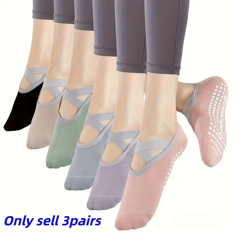 3 Pairs Yoga Socks for Women, Short Cuff Crew Socks, Silicone Non-Slip Dance Sports Socks, Indoor Pilates Floor Fitness Socks, Grip Sock, Workout Socks, Athletic Grip Sock, Sport Accessories