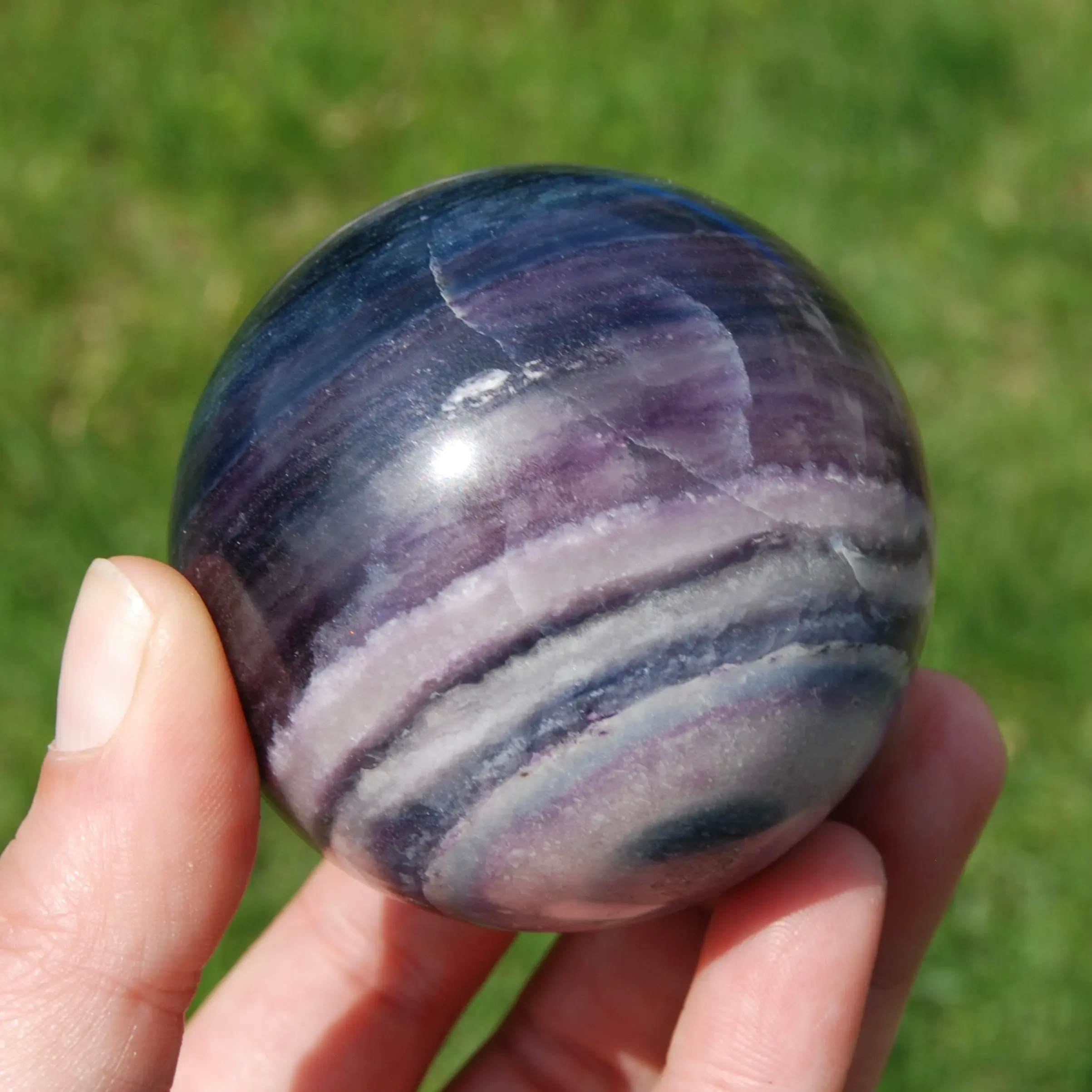 2.5in 399g Silky Fluorite Crystal Sphere, Purple Blue Fluorite