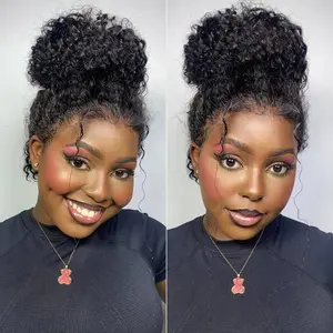 GK Kinky Curly Invisible 360 Lace Front Wigs Human Hair Hidden Strap Pre Cut Lace Pre Glueless 360 HD Full Lace Wigs for Women (30inch)