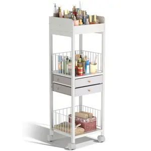 Makeup Organizer Cart, Rolling Floor Skincare Organizer and Storage with 2 Drawers, Versatile Makeup Vanity Display Cases Holder for Skin Care, Cosmetics, Perfume, Nail Polish, Makeup Brush, Hair Tool