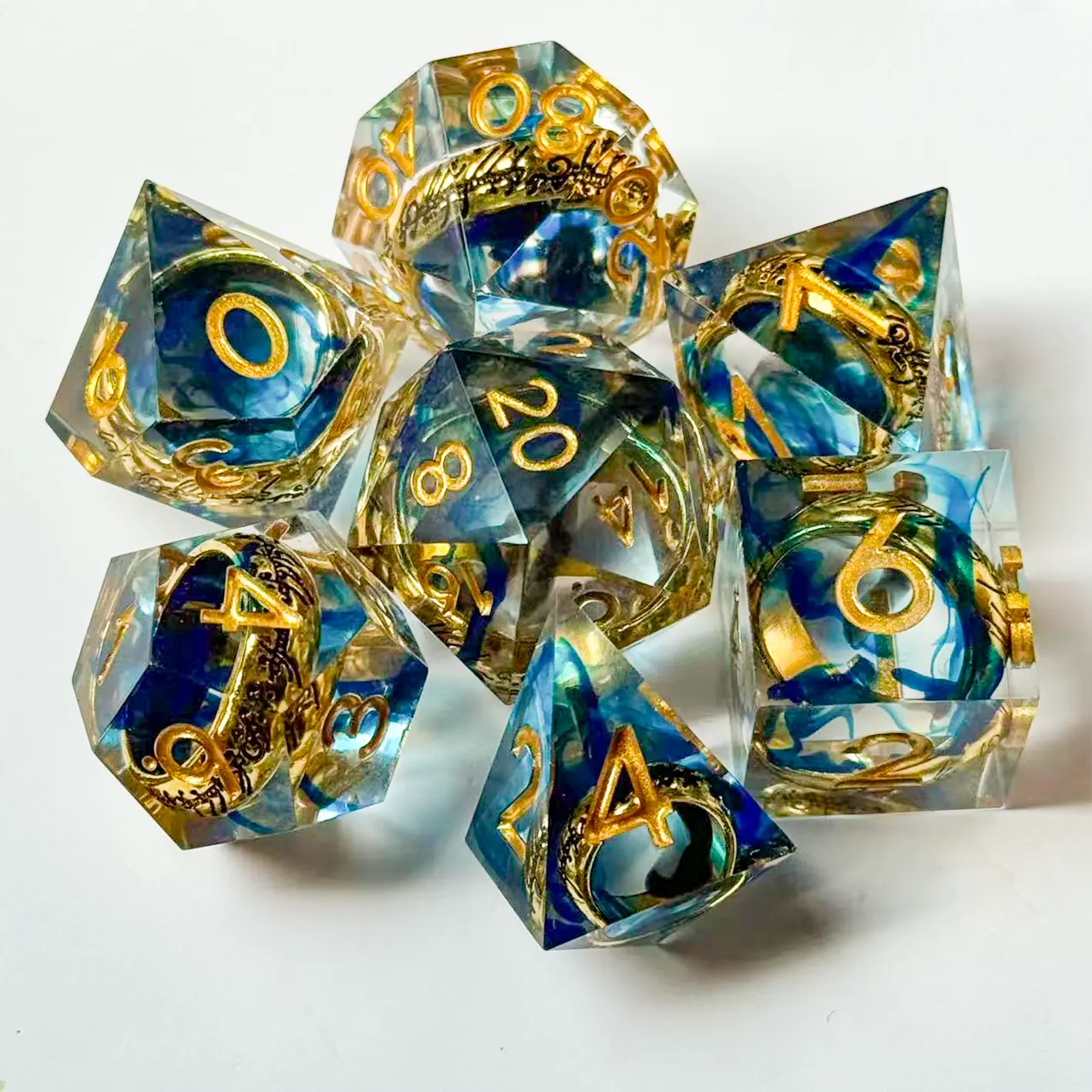 Lord of the Rings Liquid Core Resin DND Dice Set, Sharp Edge Transparent Polyhedral RPG Dice, Handmade Fantasy Dice for Dungeons & Dragons, Pathfinder, Tabletop Games, Dungeon Master Gift, Collector Edition,DND Players & Collectors