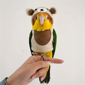 Fleece Parrot Sweater - Cute Bear Design - Polyester Bird Outfit for Photography and Flight Training - Pet Bird Toy