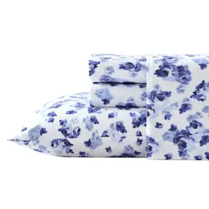 Laura Ashley Emelisa Blue Twin Flannel Sheet Set