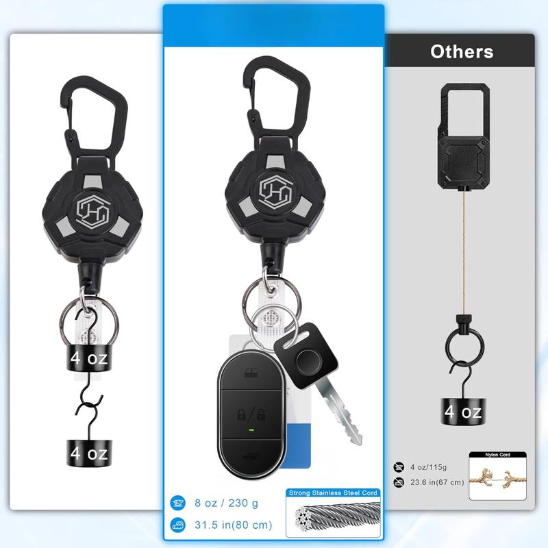 [New Deal] 2-Pack Retractable Keychain - Heavy Duty Badge Holder, ID Badge Reel, Carabiner Badge Clip, Tactical Key Chain with 32" Steel Retractable Cord, 8.0 oz