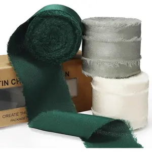 Green  Ribbon for  Wrapping, Silk Satin Chiffon Frayed Fabric Ribbons for Crafts Flower Bouquets Wedding Invitation Decor Christmas 1-1/2 Inch x 21 Yd