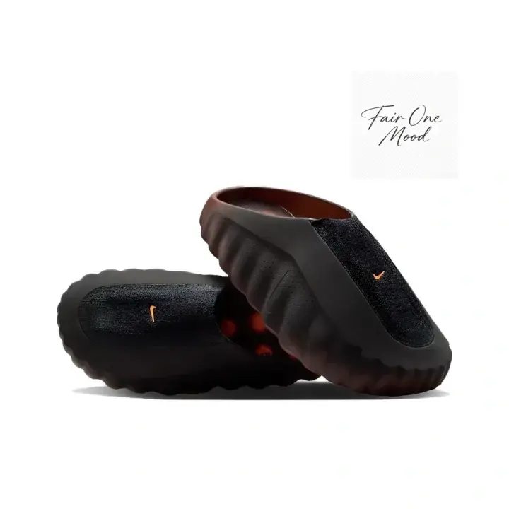 Gradient Black Brown Wavy Ridged EVA Slip On Slide Slippers Soft Fabric Patch Band Orange Dot Massage Insole Thick Wave Edge Cushion Platform Sole Fast Water Drain Anti Slip Foam Sandals