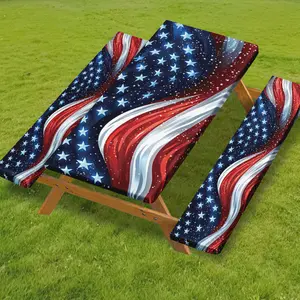 3pcs Picnic Table Cover with Bench Covers Elastic Edges with Elements of The Star Spangled Banner Washable Table Cover Rectangle Tablecloth for Wedding Camping Picnic Garden Party Camping Essentials Camping Fitted Tablecloth Camping Decor