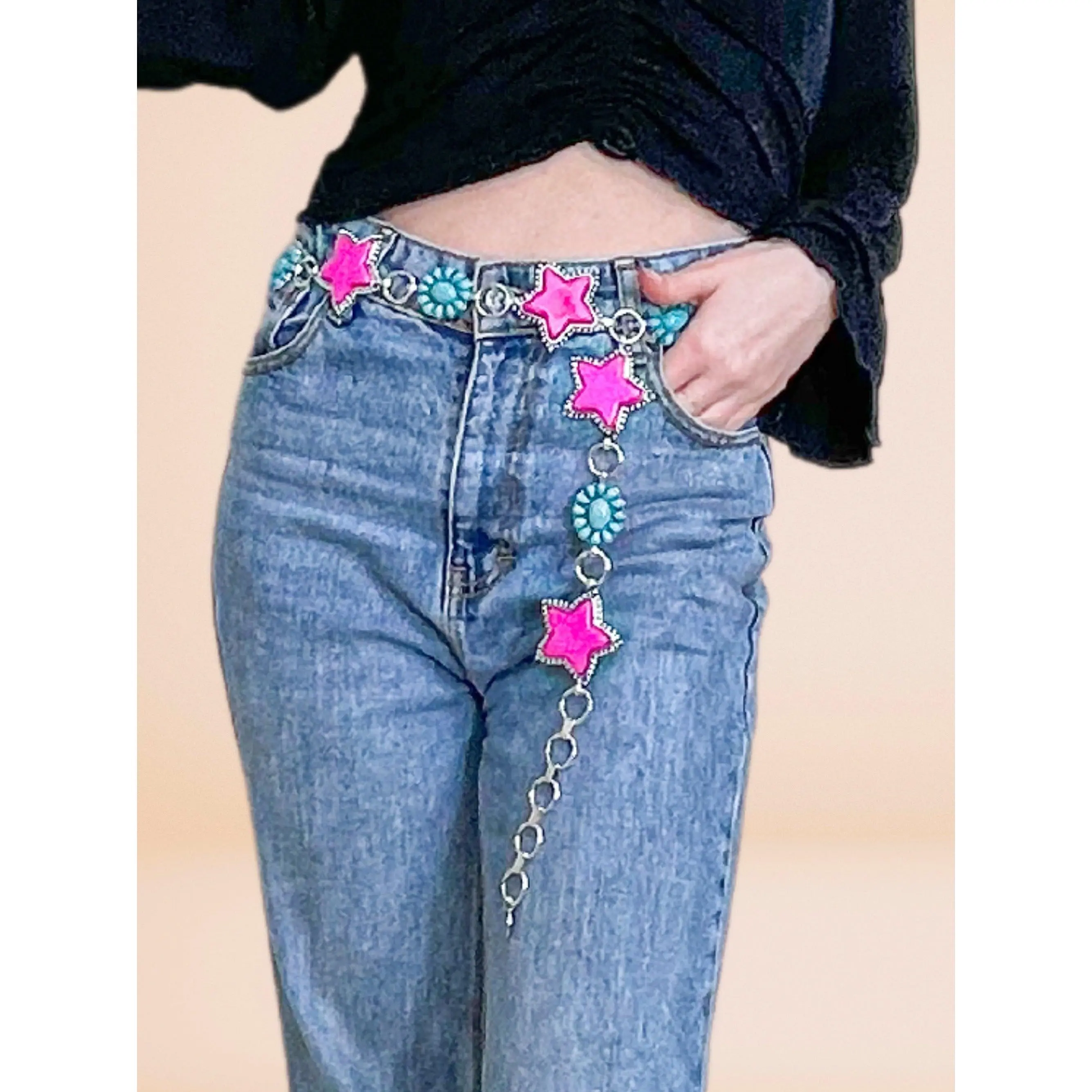 Pink Star Concho Belt, Regular