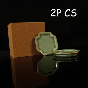 Chinese Style Ceramic Tray with Gift Box, Vintage Handmade Ceramic Tray, Decorative Ornament for Home Living Room Bedroom, Plates