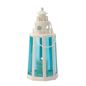 OCEAN BLUE LIGHTHOUSE CANDLE LAMP Decor Ornaments