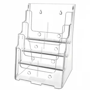 Transparent acrylic display stand, 4-tier magazine rack, can be wall-mounted or used on a desktop for organizing manuscripts, flyers, and brochures