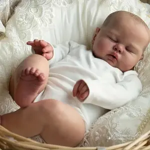 Lovely Eyes Closed Real Life Reborn Baby Doll 19 inch 48 cm Vinyl Realistic Newborn Toddler Posable Weighted Soft Body Doll Toy for Ages 3+ with White Outfit