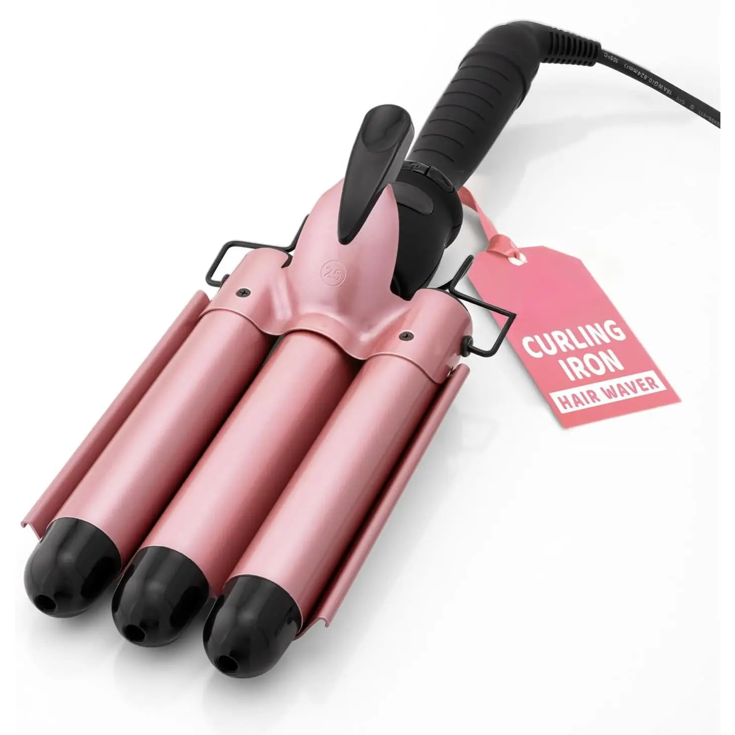 Three Barrel Curling Iron Wand with LCD Temperature Display- Ceramic Tourmaline Triple Barrels, Dual Voltage Crimping Tool, Best Hair Waver for Beachy/Frizz Free Waves