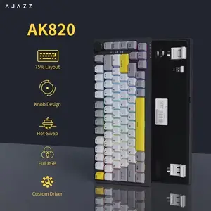 Ajazz AK820 75% Mechanical Gaming Keyboard /Wired connection/with Volume Knob, Gasket Mount Wired Custom Keyboard, South-Facing RGB Backlit, PBT Keycaps, Pre-lubed Linear Switches,Ideal for gaming and office work