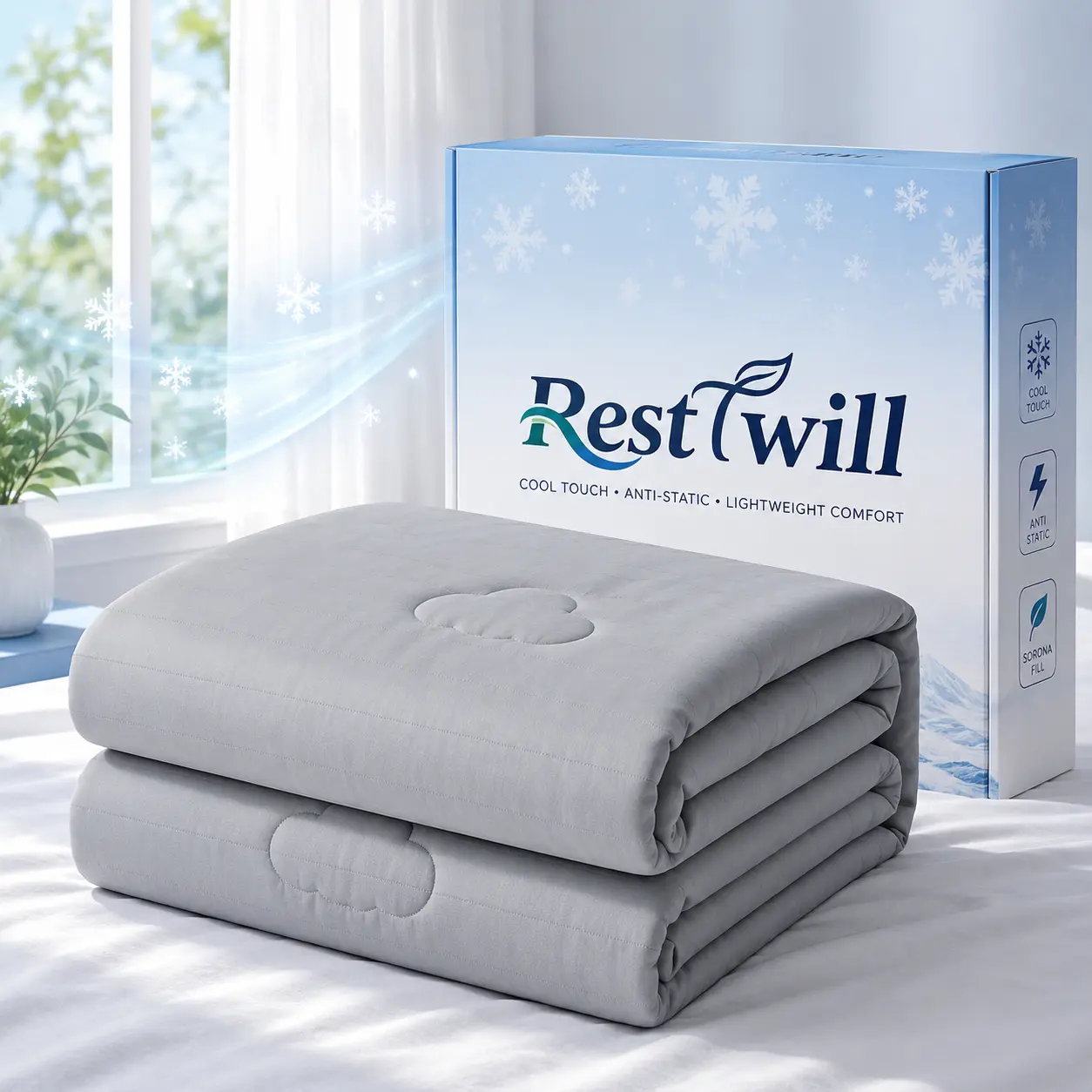 RESTTWILL Anti-Static Cooling Comforter for Hot Sleepers - Double-Sided Q-Max Cool-Touch Gray Summer Quilt, Lightweight Breathable Sorona Blend Fill Blanket, Twin Queen King Sizes