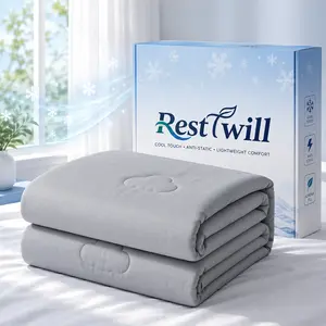 RESTTWILL Anti-Static Cooling Comforter for Hot Sleepers, Double-Sided Q-Max Cool-Touch Gray Summer Quilt, Lightweight Breathable Blanket with Sorona Blend Fill, Twin Queen King summervibes☀️
