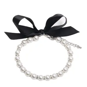 Diamond Dog Pearls Necklace Jewelry for Small Dogs Puppy - Bling Rhinestones Cat Wedding Collar - Chihuahua Yorkie Girl Clothes Costume Outfits Accessories (Snow White, Size S)