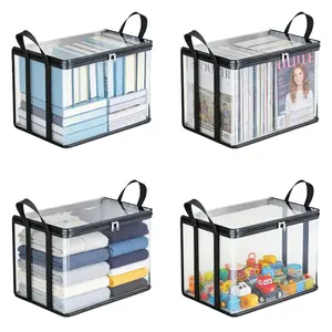 Clear Book Storage Bag with Zipper & Handles, Transparent Organizer Tote for Books, Comics, Clothes and Classroom Supplies