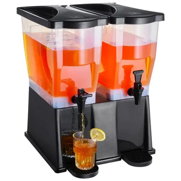Plastic Beverage Dispenser Set (2 x 3 Gal) with Stand, Spigot & Lid - Iced Tea, Lemonade & Water Holder for Restaurants, Parties