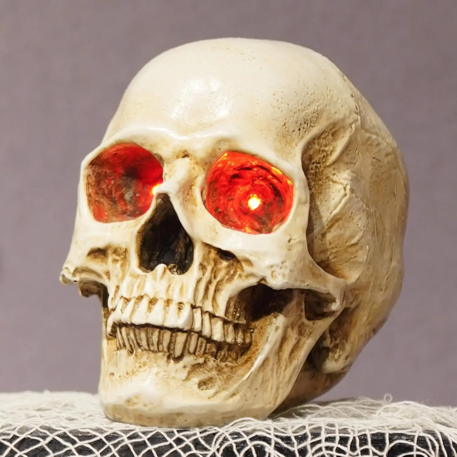 LED Halloween Skull Decor - 3.5x5x4.5 Inch  Skeleton Skull Statue with Red Glow Lights, Festive Indoor/Outdoor Party &  Decoration  Sculptures