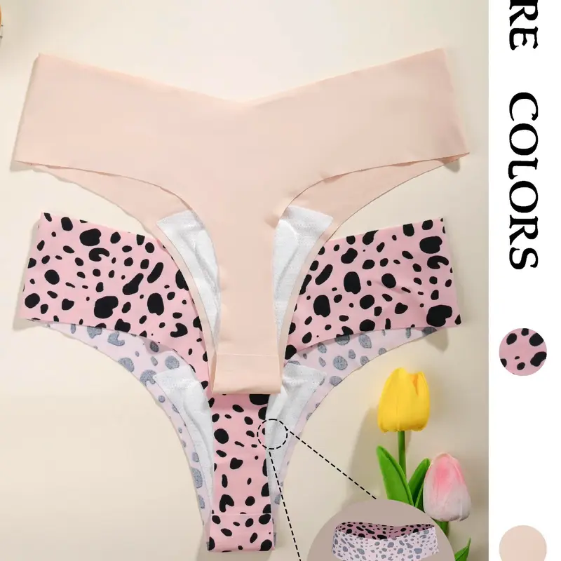 2/4/5pcs-Cameltoe Proof Seamless Thongs Made With Sandwich Like Patented Insert 3-LAYER PROTECTION Women's Breathable Low Waist Thong Panties, Seamless Undergarment, Seamless Undies, Seamless V-Waist Design, Ideal for Yoga & Fitness