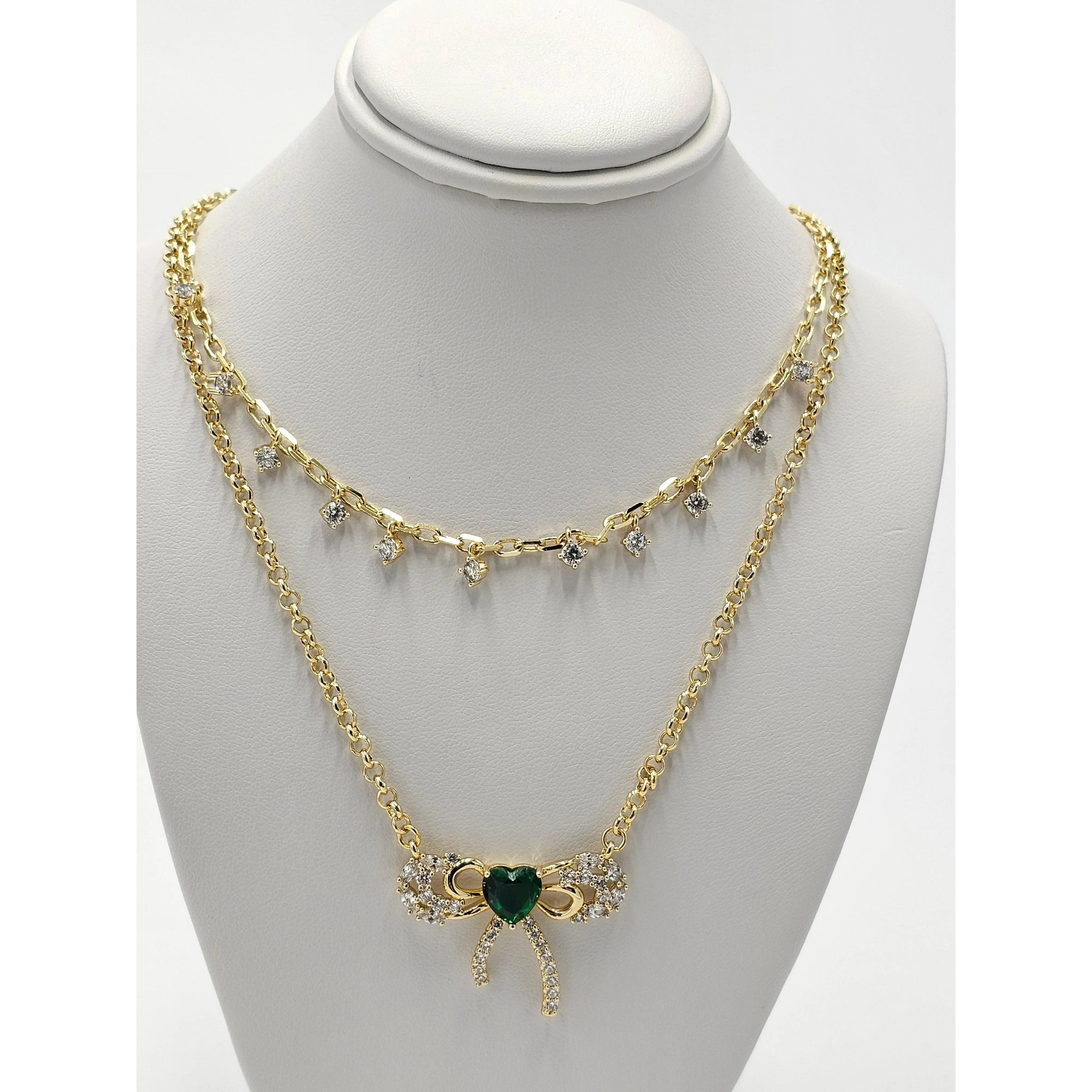 Xuping Jewelry 14k Gold Laminated Bow Necklace for Women - Elegant, Chic Gold Jewelry with Adjustable Chains (40+5cm, 43+5cm) Ideal for Special Occasions