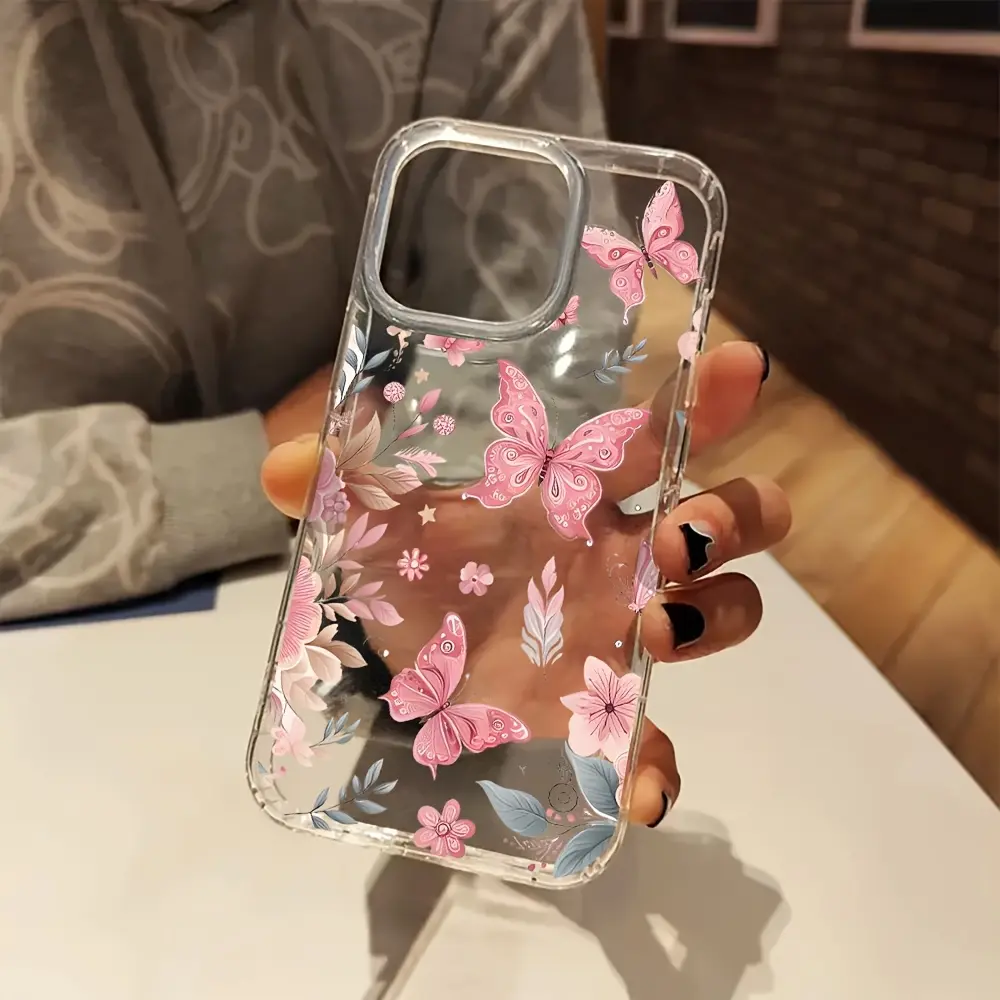Romantic and versatile! Transparent butterfly floral phone case, easily fits daily use, fashionable phone case, compatible with iPhone 17/16/15/14/13/12/11/X/XS/XS Max, suitable as a holiday gift for friends, family, or yourself., Flower, Cover, Accessori