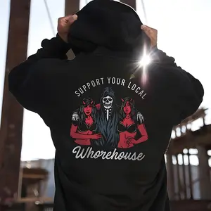 Support Your Local Whorehouse Back Side Printed Casual T-shirt Sweatshirt Hoodie, Halloween Devil Shirt, Graphic Shirt Classic Cotton
