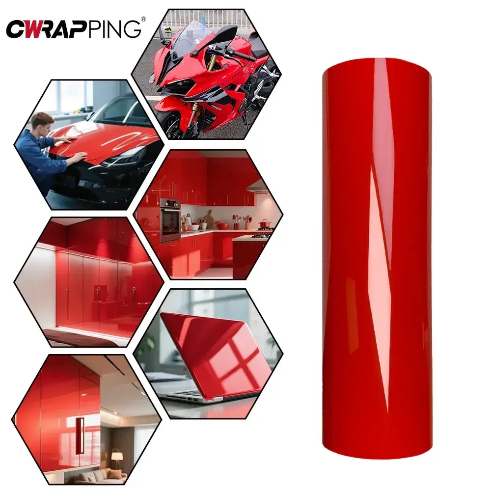 PET Motorcycle Gloss Protection Sticker Red Vinyl Wrap Film Self-adhesive Waterproof Body Pedal Creative Decorative Accessories