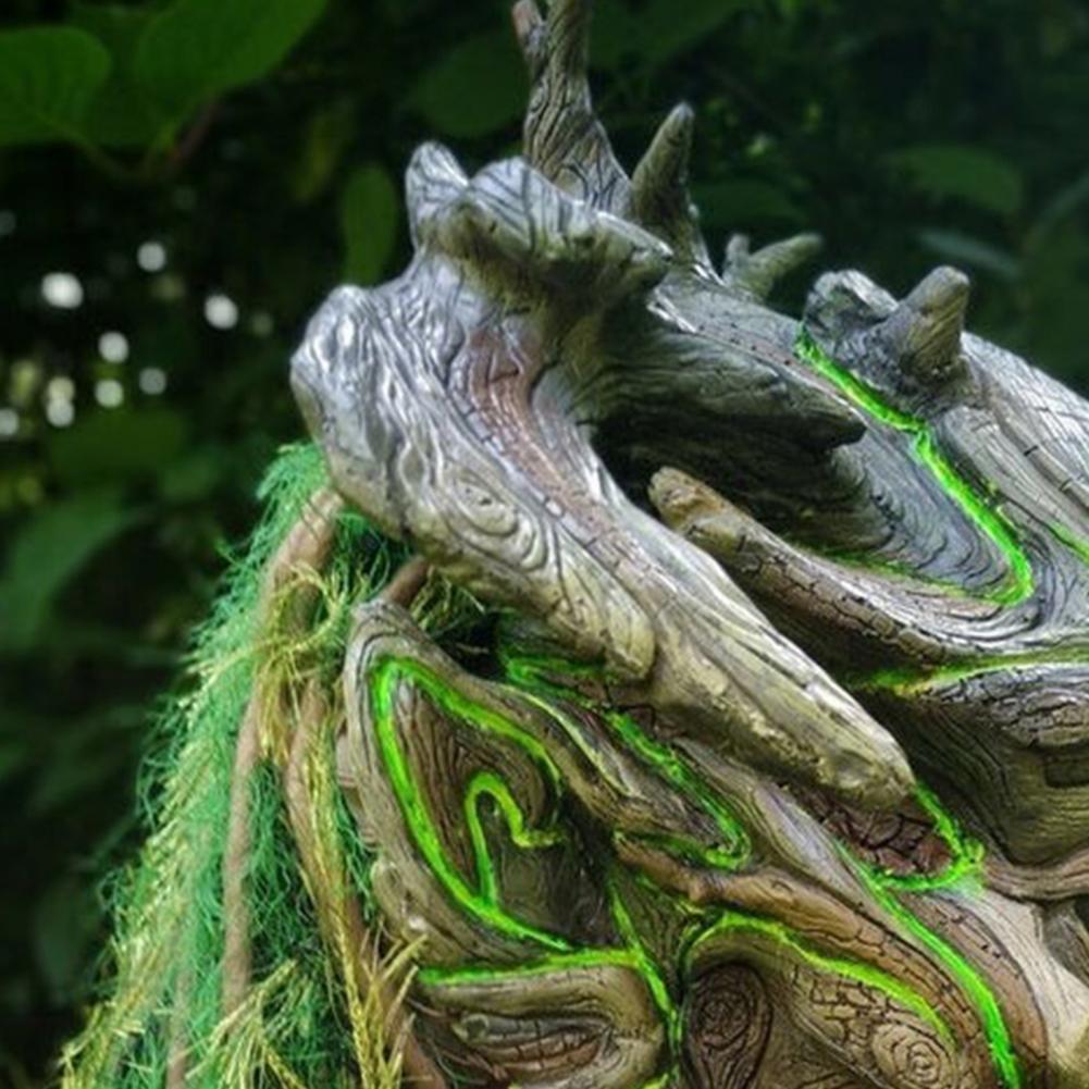 LED Scary Forest Spirit Green Elf Old Man Mask, Realistic Latex Horror Headdress with Creepy Demon Tree Ghost Effect, Halloween Cosplay Costume Party Carnival Prop Adjustable Waist Tightener Clip confetti eggs Golden Handmade Resin Craft Mask for Events