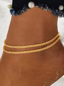 Women's Adjustable Textured Layered Anklet, Waterproof Multi-Layer Stackable Ankle Bracelet, Summer Beach Fashion Jewelry for Daily Wear, Trendy Jewelry, Versatile Accessory