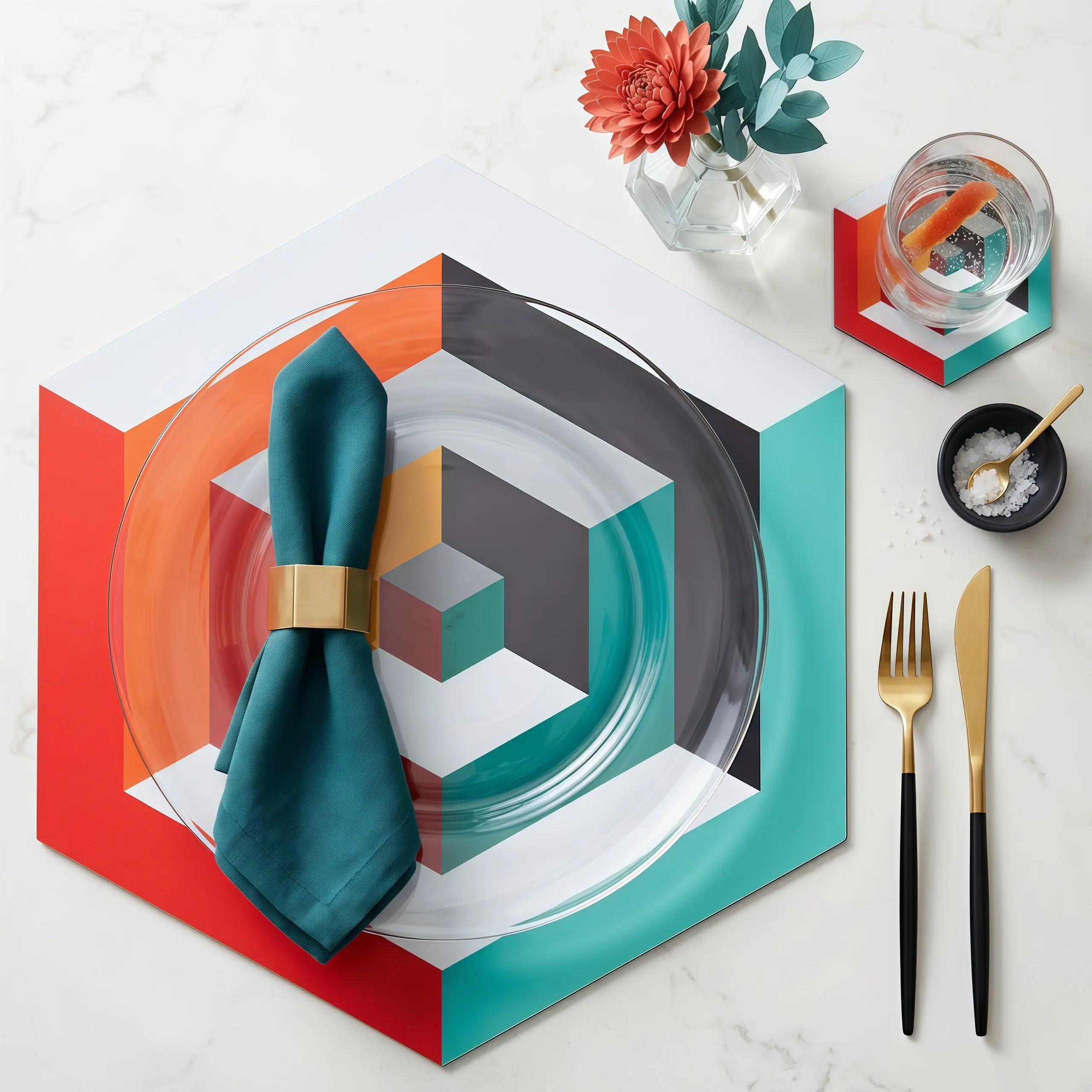 Placemats & Coasters (Set of 12) | Hexa Illusion