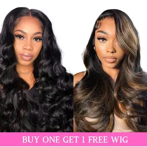 [$59 26" ComboDeal]Special 26" Combo Sale - Buy One Get 1 Free Wig 180% Density LayerCut Wig 13x4 Lace Frontal Body Wave Pre Bleached Pre Curled Heat Resistant Matte Fiber Synthetic Ginger Wig Girl Cute Black Human Afro Wig Human Brazilian Hair