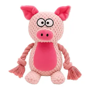 Plush Pig Dog Toy Squeaky & Crinkly Chew Toyy with Rope Tails for Fun Playtime
