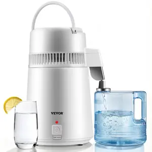 VEVOR Water Distiller, 1.1 Gal Distilled Water Machine, 750W Pure Water Distilling w/BPA Free Plastic Container, Water Distillation Kit w/Button, Countertop Distilled Water Maker for Home, White