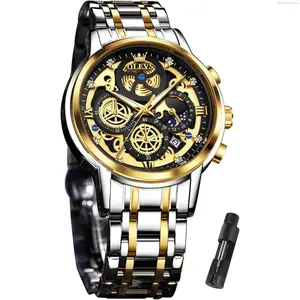 OLEVS Watch OLEVS Skeleton Watch for Men Stainless Steel Chronograph Watch for Men Classic Waterproof Mens Watches with Date Luxury Business Men's Analog Wrist Watches, relojes para Hombres Blue/Black/Gold/White