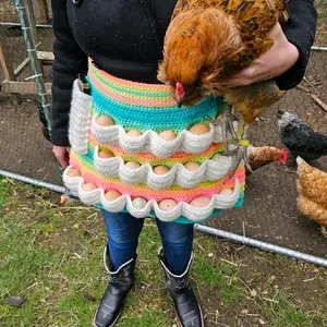 Eggpron Egg Apron Hand Stitched Crochet Customizable 19 Eggs Phone Pocket