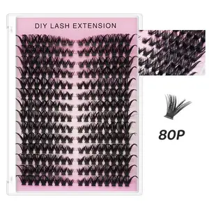 Cat Eye False Eyelashes 80p Cluster Style, Soft Fluffy Imitation Mink Fur Material, Fashion Versatile Natural Cross Design, DIY Suitable for All Styles