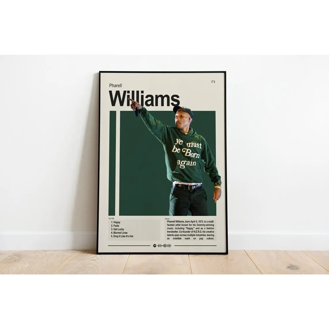 Pharell Williams poster, artist poster, music poster, music wall art, bedroom art, bedroom poster, man cave art,