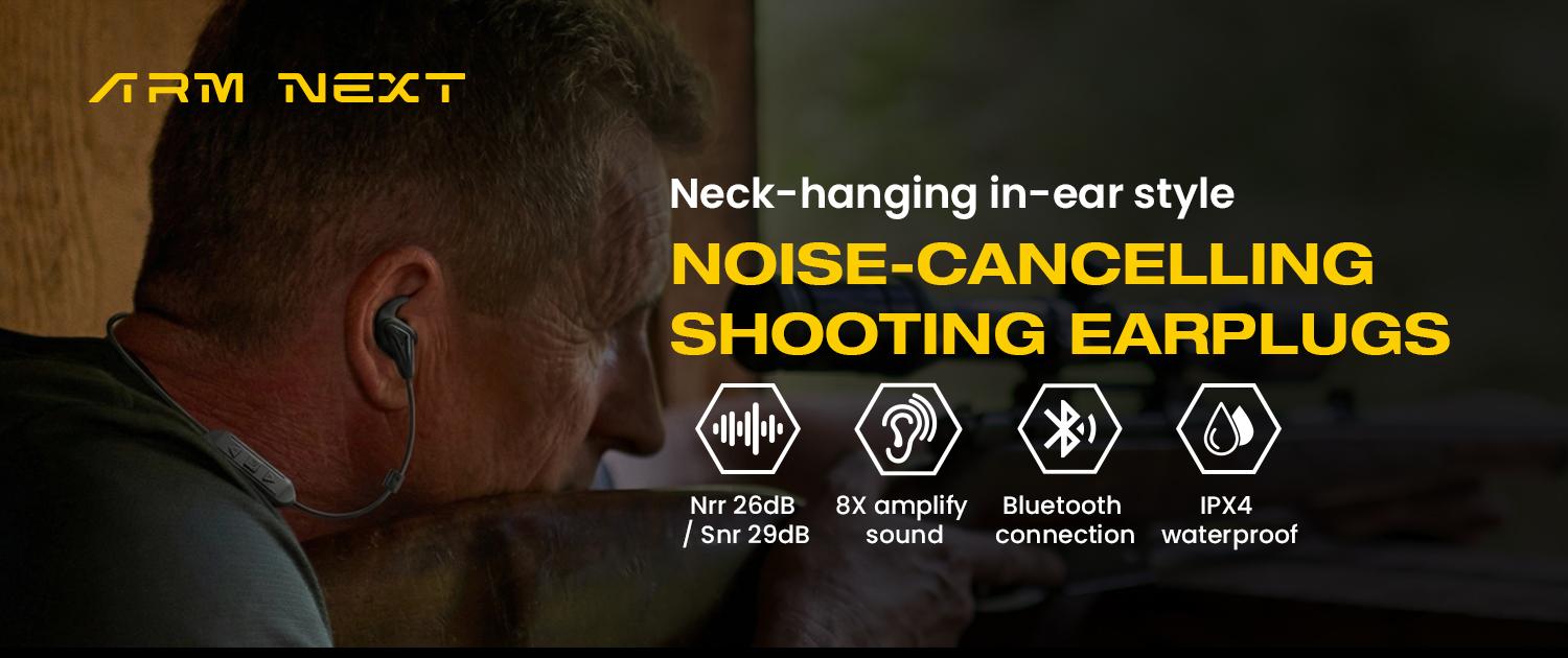 ARM NEXT Shooting Ear Protection Earplugs, Ear Buds for Hearing Protection | NRR 26dB, Bluetooth 5.4, Noise Canceling & Sound Amplification, Tactical Hearing Protection for Gun Range