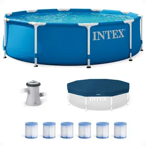 INTEX Metal Frame Outdoor Pool Set with Cover & Type H Filter Cartridge (6 pack)