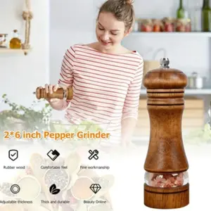 Single-piece set, pepper grinder, home sea salt grinder, wooden spice mill, manual pepper mill, spice crusher, reusable spice jar, perfect for barbecues, picnics, and camping, kitchen gadget, Valentine's Day gift, kitchen decor