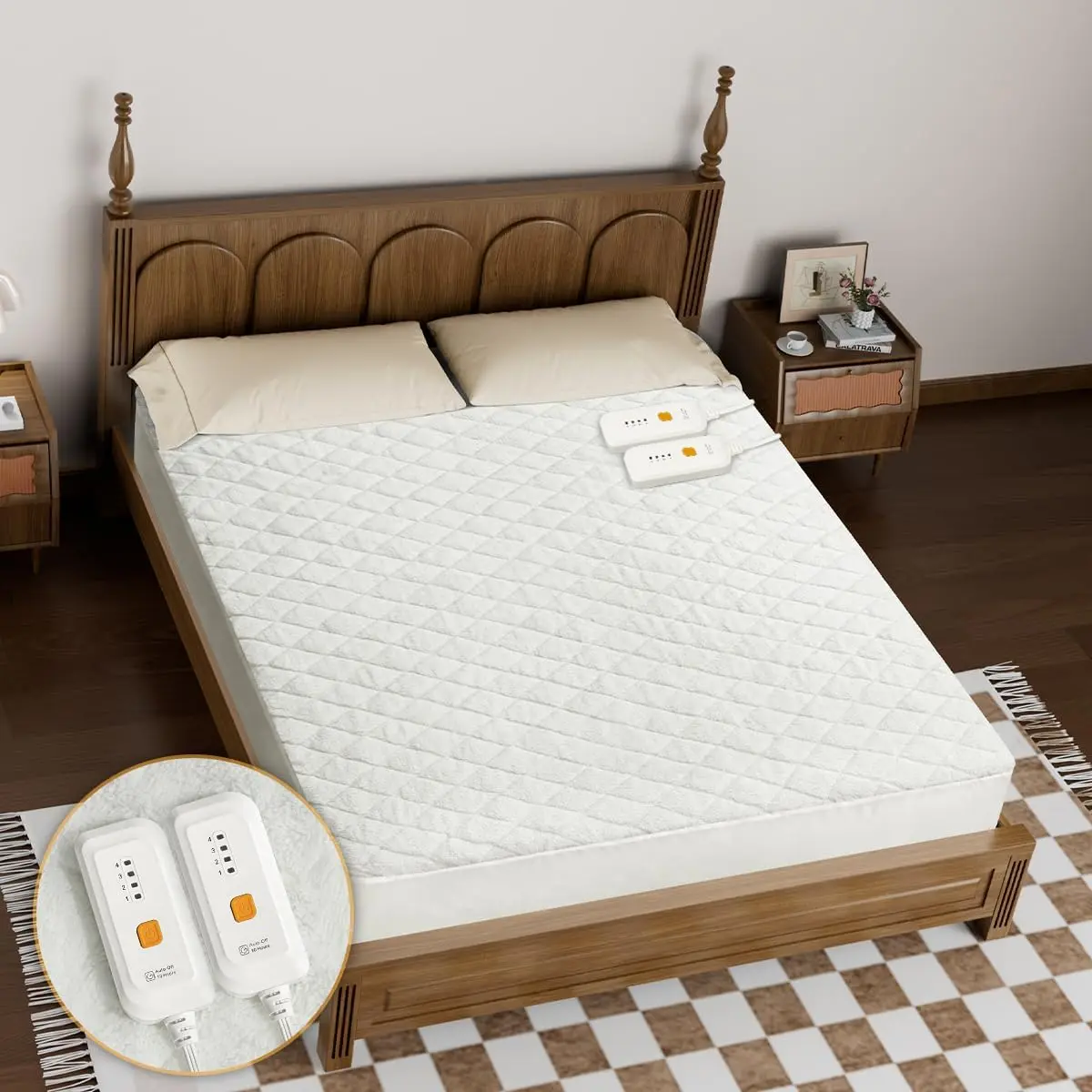 Heated Mattress Pad  Size Dual Control- Bed Warmer Electric Mattress Cover with 4 Heat Settings& 10 Hour Auto Off,60x80-Fit Up to 15 Inch,ETL Certified,Machine Washable