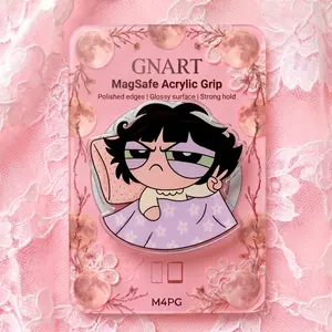 Cute Moody Sleepy Girl MagSafe Phone Grip, Acrylic Green Eyed Grumpy Girl Magnetic Phone Holder for Kindle, Funny Tired Vibe Gift for Her Pastel Goth