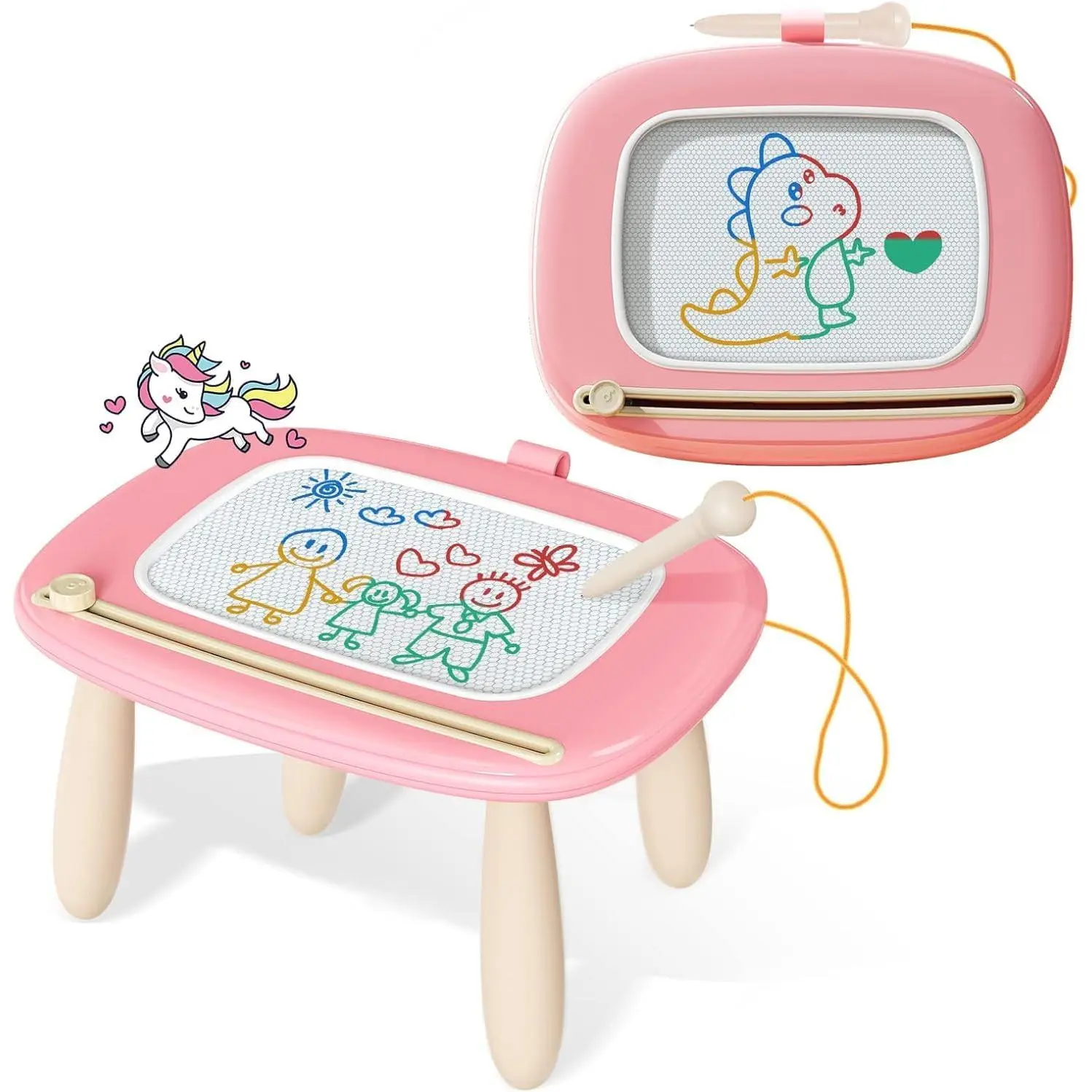 Magnetic Drawing Board for Toddler Girls - 1-3 Year Old Children Development Toy, Doodle Pad Learning Educational Gift, Soft Pink, Doodles, Birthday Gift, Portable, Compact, Playful, No