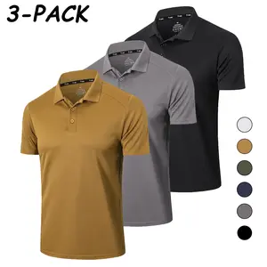 3 Pack Mens Plain Outdoor Golf Shirt Performance 4-way Stretch Breathable Sport Short Sleeve Moisture Wicking Tactical Active Polo Shirts for Daily Wear Oversizes All Season